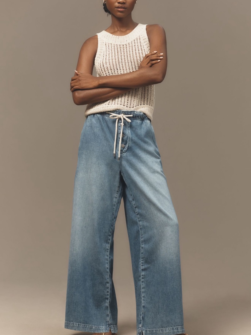 Pilcro NWT Wide-Leg Drawstring Jeans -Denim Amelie Wash M Anthropologie